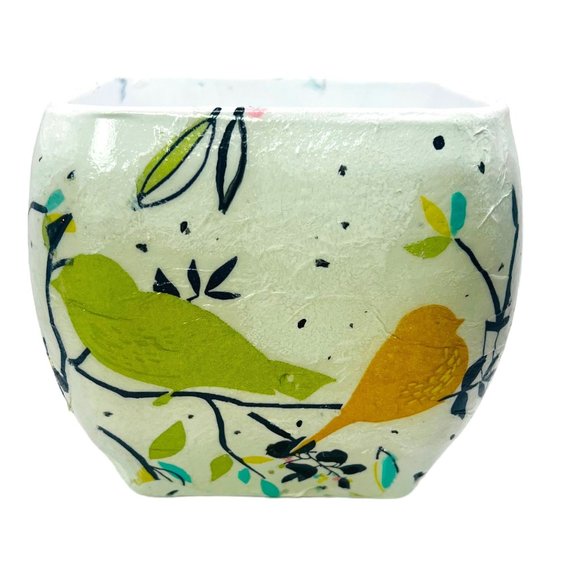 Libbey Glass Handmade Flower Votive Bowl Decoupaged Heavy Glass Curved Square - Picture 13 of 16